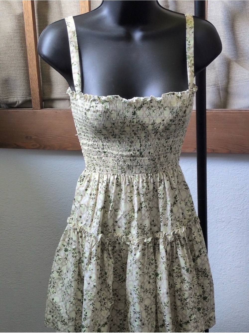 Hill House Floral Smocked Mini Dress in Pale Green